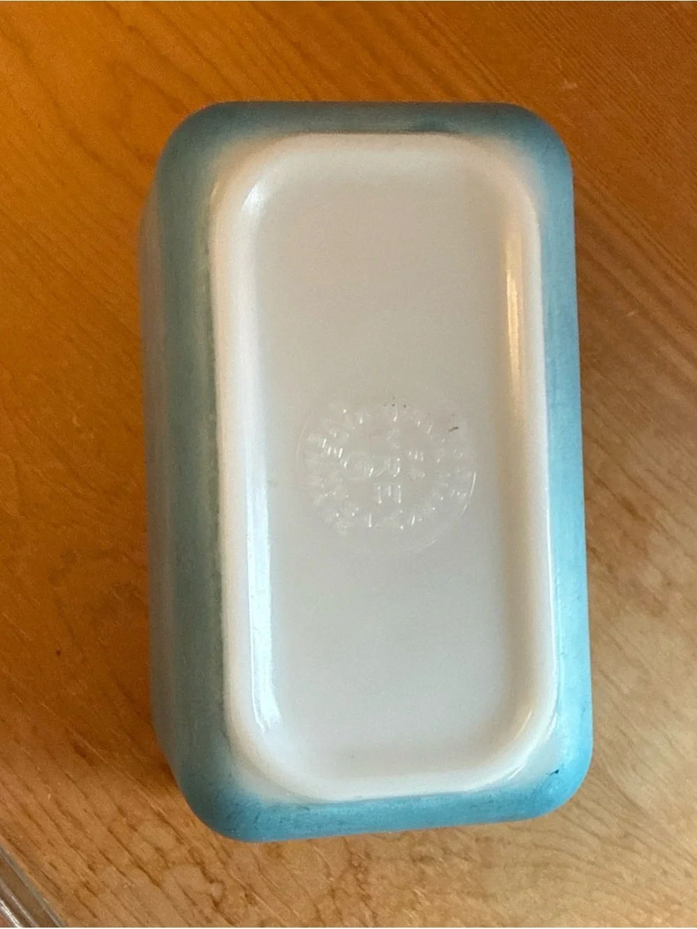 VTG Pyrex Cinderella mixing bowl turquoise White Butterprint, Refrigerator Dish
